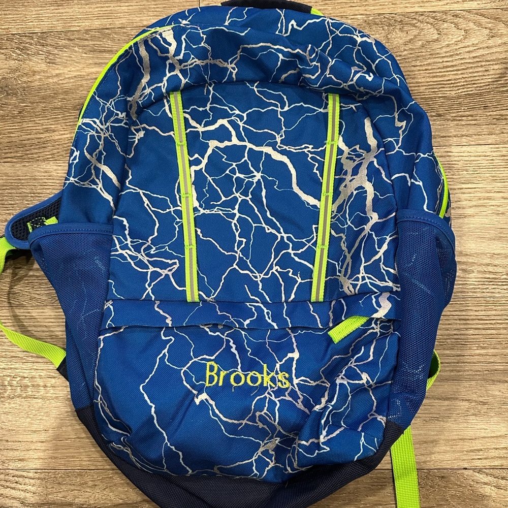 Lands' End Blue and Neon Green Kids Backpack
